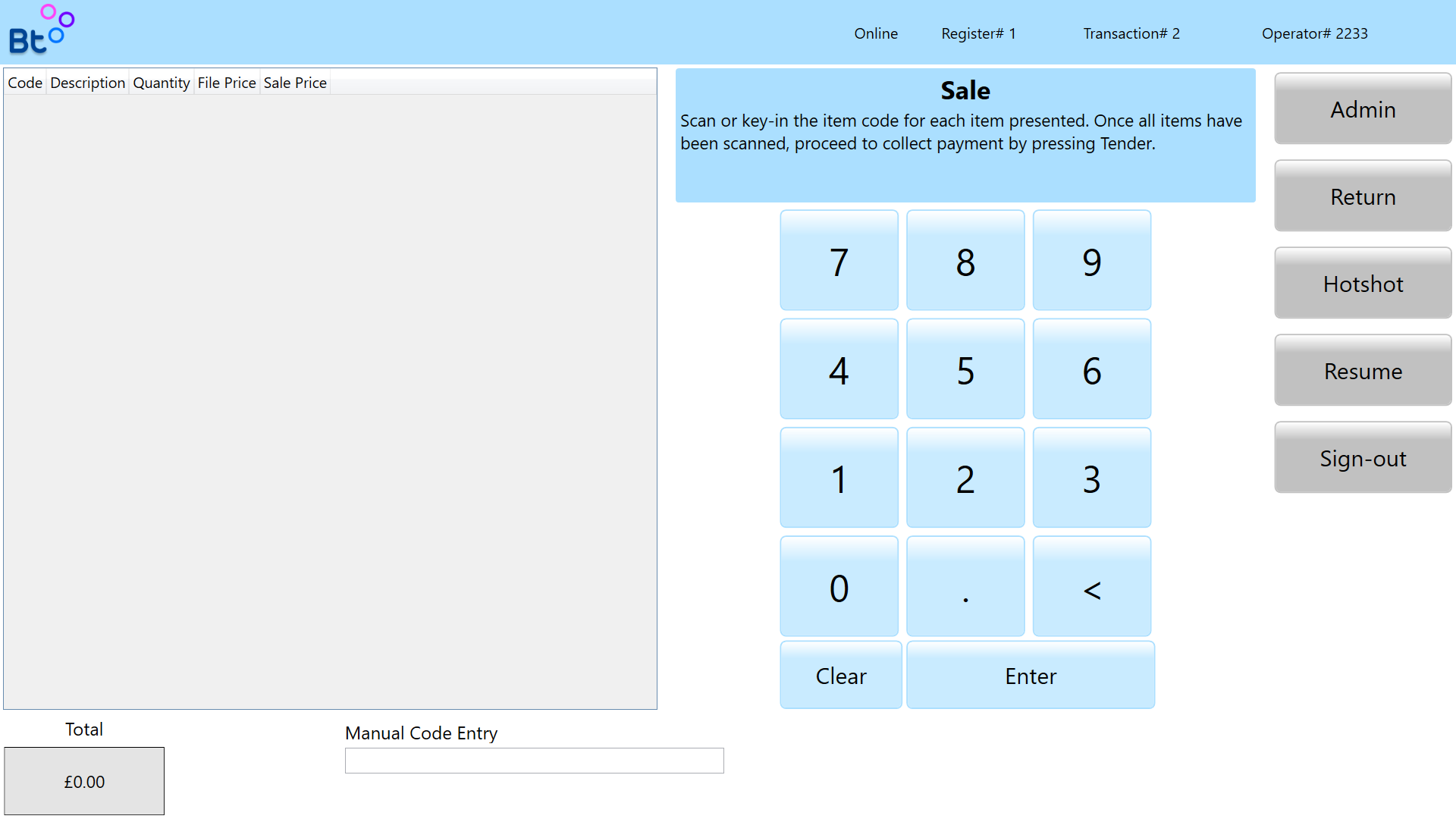 Bubbletill POS sale screen.